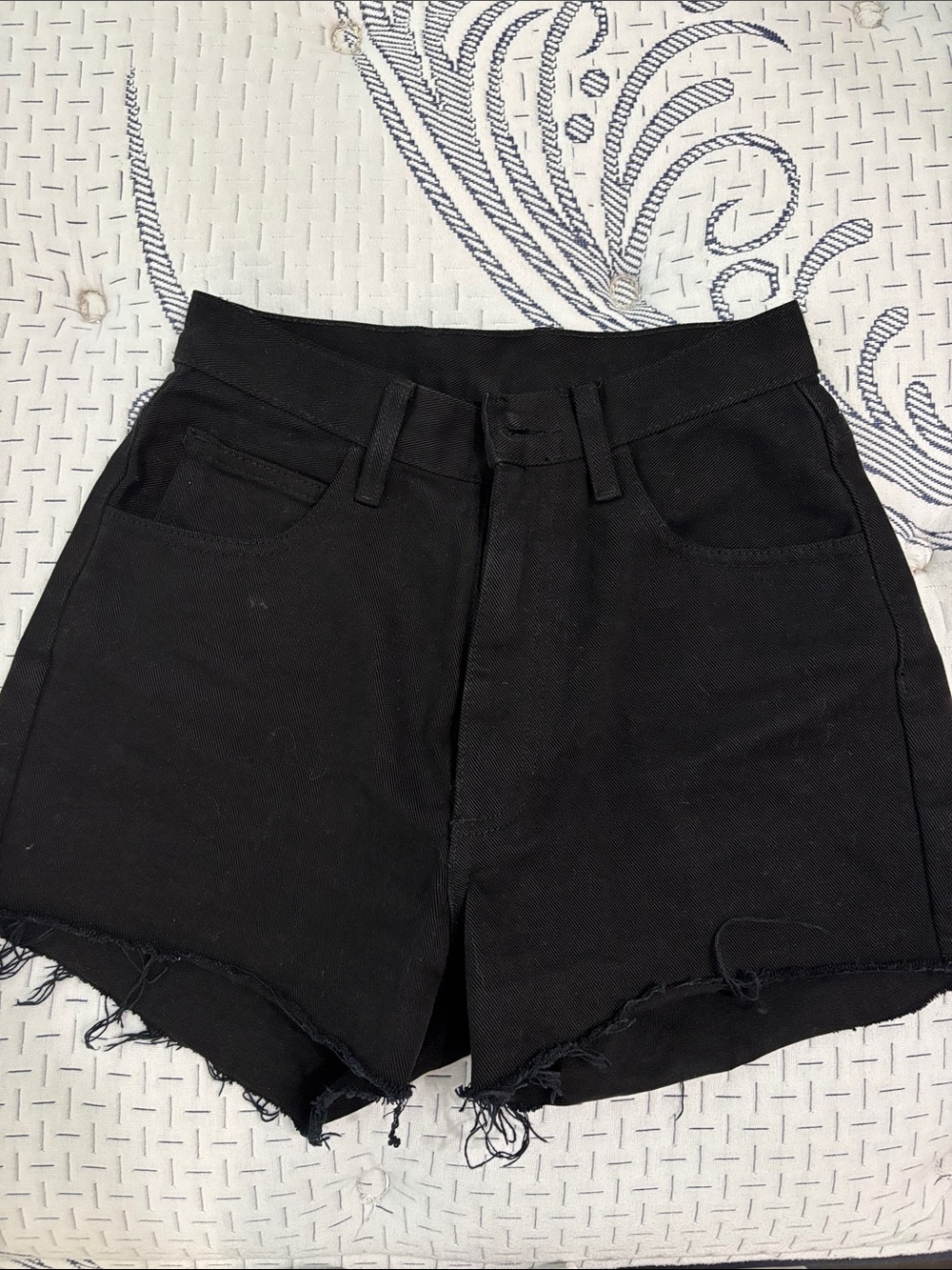 John Galt Black High-Waist Frayed Hem Women’s Shorts